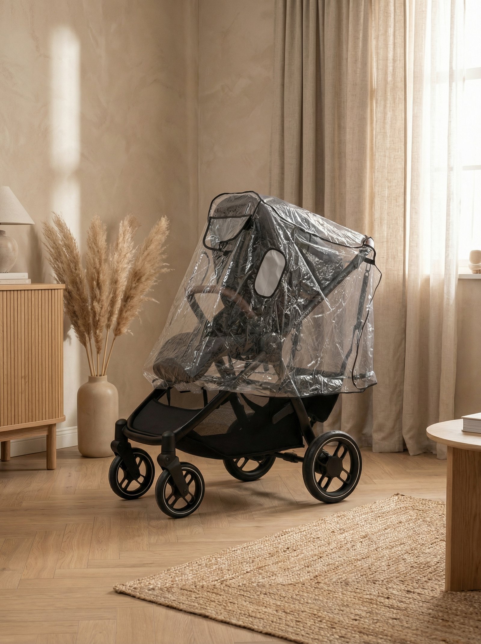 Burbuja 4 Burbuja para la lluvia Amababy puesta sobre carrito de bebé con hamaca.